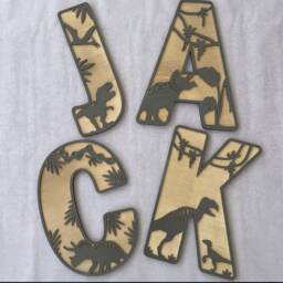Dinosaur Theme Wall Decor Large Letters Name Sign - Customisable Colours Wood Backing Nursery Decor 30cm - thumbnail 3