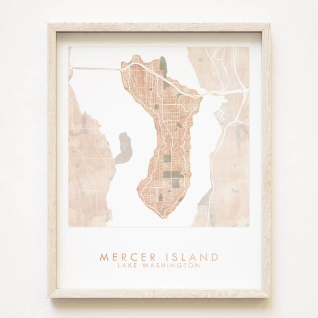 Mercer Island Washington Map Watercolor Wash - Art Print Seattle Lake Wedding Wall Bellevue Realtor Moving Gift - image 1