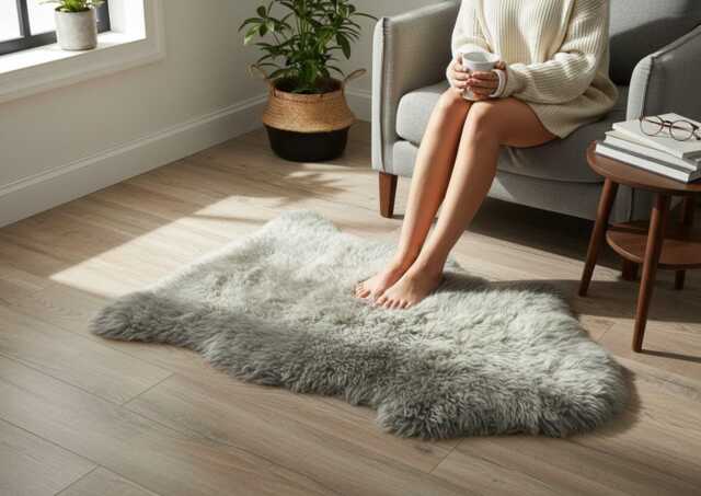 Genuine Green Sheepskin Rug - Soft Fluffy Fur Accent Throw Refurbished Wool Home Decor - image 1
