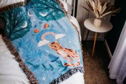 Blue Leopard Cotton Woven Throw Blanket, Kids Room Decor - thumbnail 1