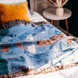 Blue Leopard Cotton Woven Throw Blanket, Kids Room Decor - thumbnail 3