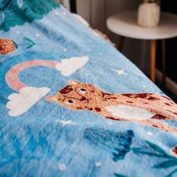 Blue Leopard Cotton Woven Throw Blanket, Kids Room Decor - thumbnail 2