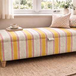 Handmade Striped Ottoman Footstool Linwood Dimity Wavy Cotton Fabric, Wooden Legs, Interior Storage - thumbnail 4