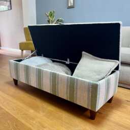 Handmade Striped Ottoman Footstool Linwood Dimity Wavy Cotton Fabric, Wooden Legs, Interior Storage - thumbnail 3