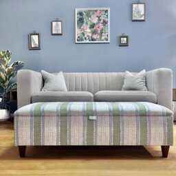 Handmade Striped Ottoman Footstool Linwood Dimity Wavy Cotton Fabric, Wooden Legs, Interior Storage - thumbnail 2
