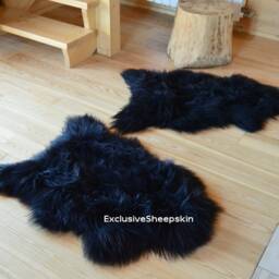 Black Icelandic Dyed Genuine Sheepskin Lambskin Sheep Skin Rug Pelt Long Wool Soft Throw, Schaffell, Hygge - thumbnail 2