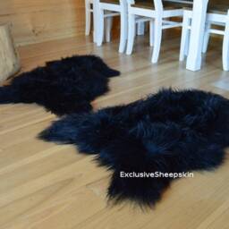 Black Icelandic Dyed Genuine Sheepskin Lambskin Sheep Skin Rug Pelt Long Wool Soft Throw, Schaffell, Hygge - thumbnail 3