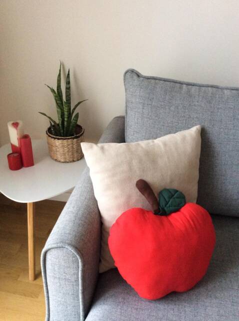 Red Apple Pillow, Linen Kids Room Cushion - image 1