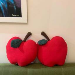 Red Apple Pillow, Linen Kids Room Cushion - thumbnail 4