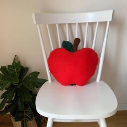 Red Apple Pillow, Linen Kids Room Cushion - thumbnail 3