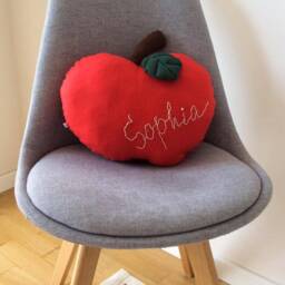 Red Apple Pillow, Linen Kids Room Cushion - thumbnail 2