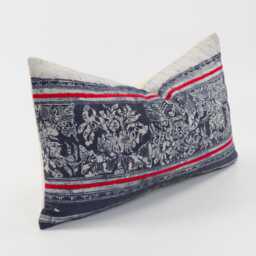 Vintage Hmong Indigo Batik Lumbar Pillow - Tribal Throw Cushion - 12x20 - thumbnail 3