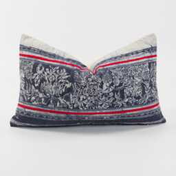 Vintage Hmong Indigo Batik Lumbar Pillow - Tribal Throw Cushion - 12x20 - thumbnail 1