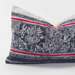 Vintage Hmong Indigo Batik Lumbar Pillow - Tribal Throw Cushion - 12x20 - thumbnail 2