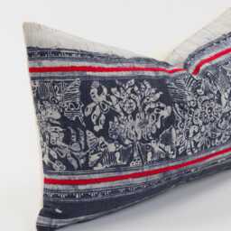 Vintage Hmong Indigo Batik Lumbar Pillow - Tribal Throw Cushion - 12x20 - thumbnail 4