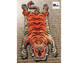 Tibetan Tiger Silk Rug Handknotted Rust Orange 3x6Ft Nepal - Buddhist Luxury Animal Carpet - thumbnail 1