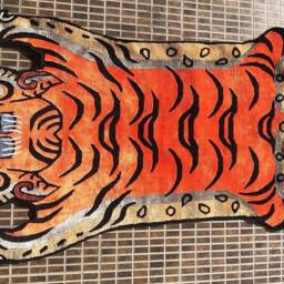 Tibetan Tiger Silk Rug Handknotted Rust Orange 3x6Ft Nepal - Buddhist Luxury Animal Carpet - thumbnail 3