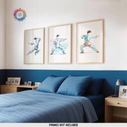 Kung Fu Wall Art Set - 3 Prints - Pastel Print Gifts Boxing Gift Definition Martial Arts Poster Decor Watercolour Artwork - thumbnail 1