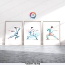 Kung Fu Wall Art Set - 3 Prints - Pastel Print Gifts Boxing Gift Definition Martial Arts Poster Decor Watercolour Artwork - thumbnail 2