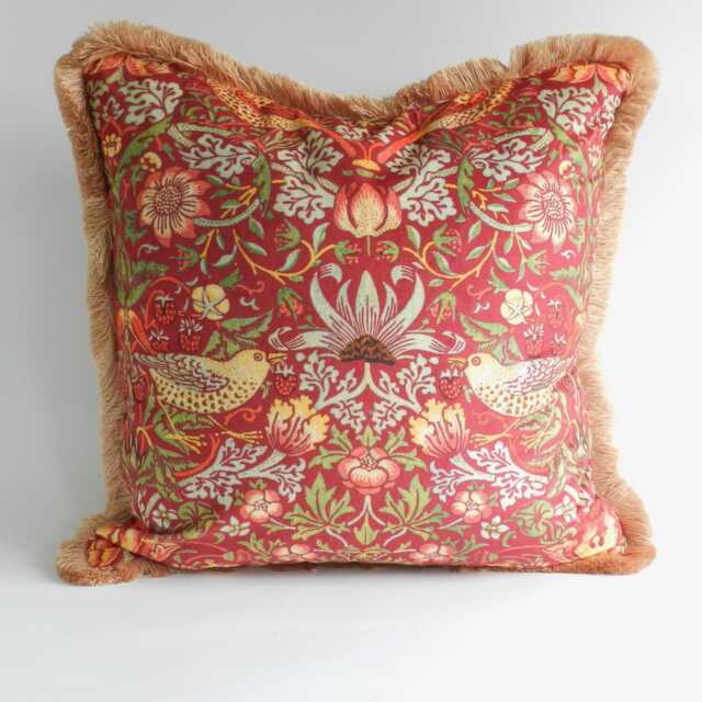 Handmade Red Velvet Strawberry Thief Cushion /Cover - William Morris Design - image 1