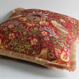 Handmade Red Velvet Strawberry Thief Cushion /Cover - William Morris Design - thumbnail 2