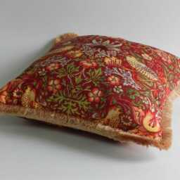 Handmade Red Velvet Strawberry Thief Cushion /Cover - William Morris Design - thumbnail 3