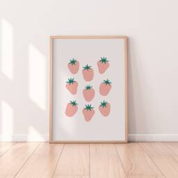 Cute Strawberries Print - Minimalist Boho Prints, Dining Room Colourful Wall Art, Kitchen Gallery Print, A5 A4 A3 - thumbnail 1