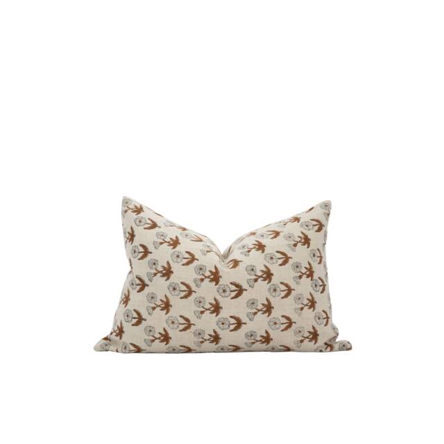 Dahlia -- 14x20 Brown Floral Linen Pillow Cover Block Print Modern Farmhouse Spring Designer - image 1