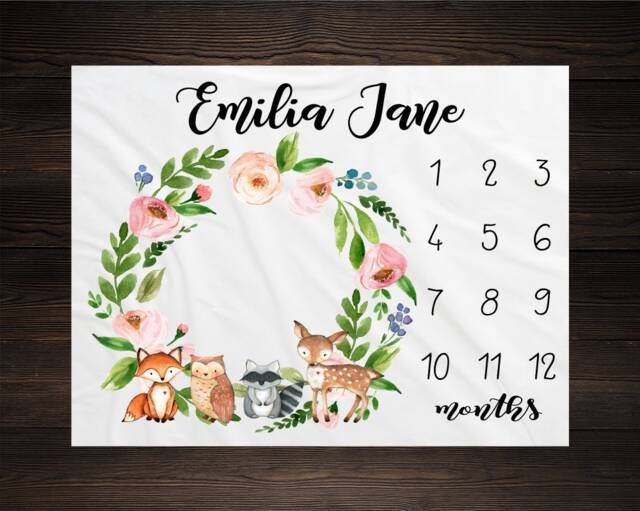 Woodland Milestone Blanket Monthly Growth Tracker Soft Fleece Fox Baby Shower Gift Newborn Watch Me Grow Girl - image 1