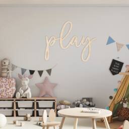 Play Wooden Wall Sign - Perfect Children's Playroom Decor Ideal For Bedroom, Nursery, Or Room Interior Art - thumbnail 2