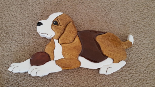 Intarsia Beagle Dog Wall Hanging, Wooden Puppy Art