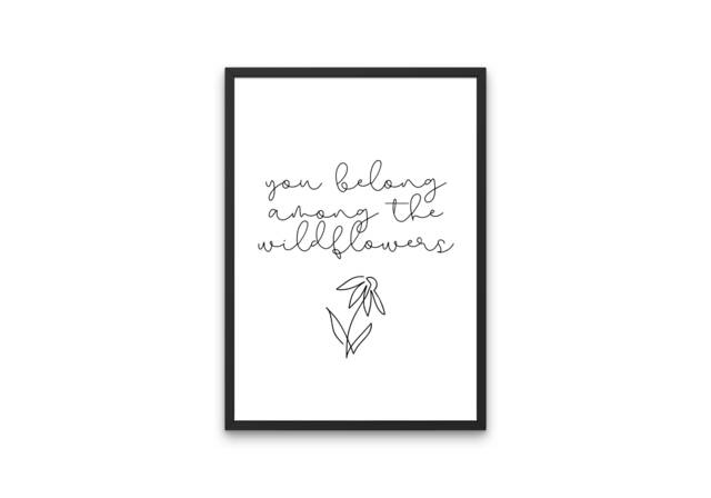 Wildflower Quote Print Minimalist Black & White Home Decor - image 1