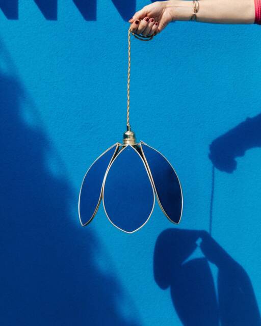 Simple Flower Pendant Light - Navy Blue & Gold - image 1