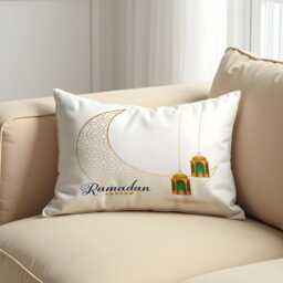 Ramadan Kareem Cushion Cover, White Islamic Moon Lantern Pillowcase, Minimal Gold Eid Sofa Case - thumbnail 3