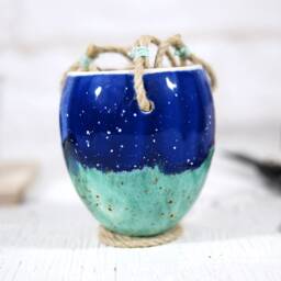 Handmade Turquoise Ceramic Hanging Planter Boho Home Decor - thumbnail 3