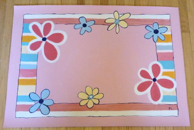 Floorcloth Pink Flowers Floor Cloth Painted Rug Charming Mat - image 1