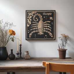 Scorpio Zodiac Engraved Birch Wood Panel - Block Print Style Wall Art, Astrology Sign Illustration, Astrological Decor Gift - thumbnail 2