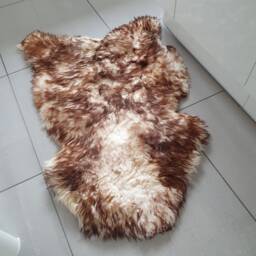 xxxl Sheepskin Rug Warm Brown & Cream Pelt, Genuine Lamb Throw - 120x80cm - thumbnail 3