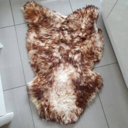 xxxl Sheepskin Rug Warm Brown & Cream Pelt, Genuine Lamb Throw - 120x80cm - thumbnail 4