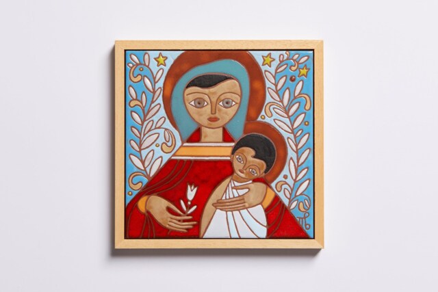 Virgin Mary Embracing Jesus Ceramic Tile Wall Art Motherhood Mother Of Colorful Hanging Meaningful Gift Panagia Myrtidiotissa Religion - image 1