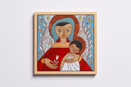 Virgin Mary & Jesus Ceramic Tile Art, Motherhood Wall Hanging