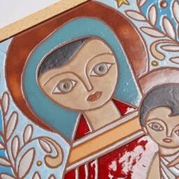 Virgin Mary Embracing Jesus Ceramic Tile Wall Art Motherhood Mother Of Colorful Hanging Meaningful Gift Panagia Myrtidiotissa Religion - thumbnail 3