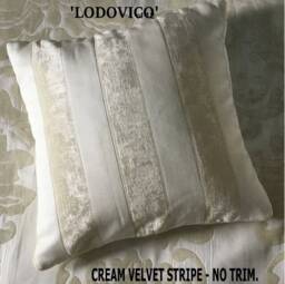 Cream Striped Velvet Cushion Cover. Neutral Throw Pillow, Luxury Cushions Made To Order. Envelope Fit. With Or Without Bullion Trim