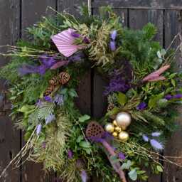 Christmas Wreath Making Kit. Make A Purple & Gold Fresh Festive Door Wreath. A Complete Workshop in Box Includes Everything You Need. #w - thumbnail 2