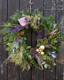 Christmas Wreath Making Kit. Make A Purple & Gold Fresh Festive Door Wreath. A Complete Workshop in Box Includes Everything You Need. #w - thumbnail 1