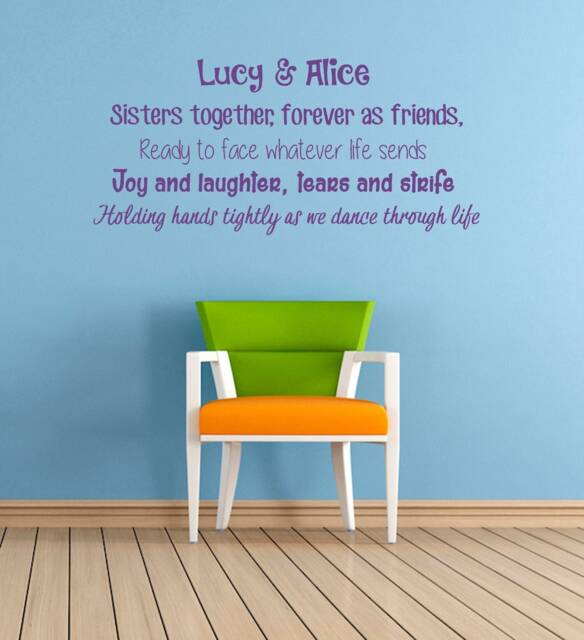 Personalised Sisters Together Poem, Quote, Vinyl Wall Art Sticker Decal Mural. Home, Decor. Children's Bedroom, Playroom. Siblings - image 1
