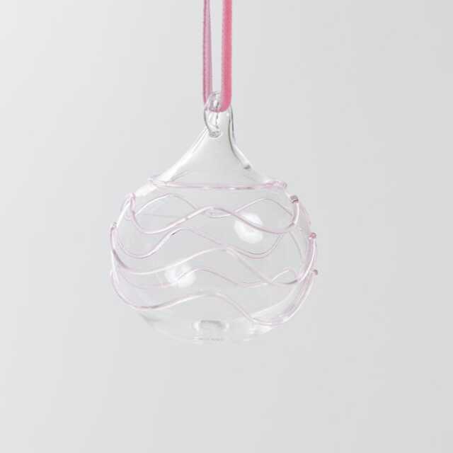 Pink Waves Glass Bauble Ornament, Handblown Charm, Handmade Christmas Decor - image 1