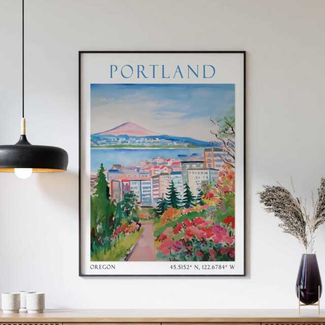 Portland Oregon Poster, Vintage Print, Wall Art, Minimal Travel Poster - image 1