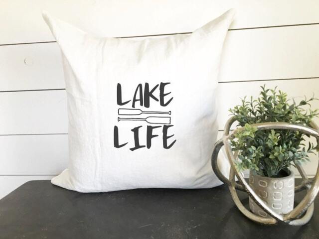 Lake Life Pillow Cover - 18x18, Home Decor, Cushion, Throw Pillow, Gift, Present, Custom Home, House, Love, Vintage, Wedding - image 1