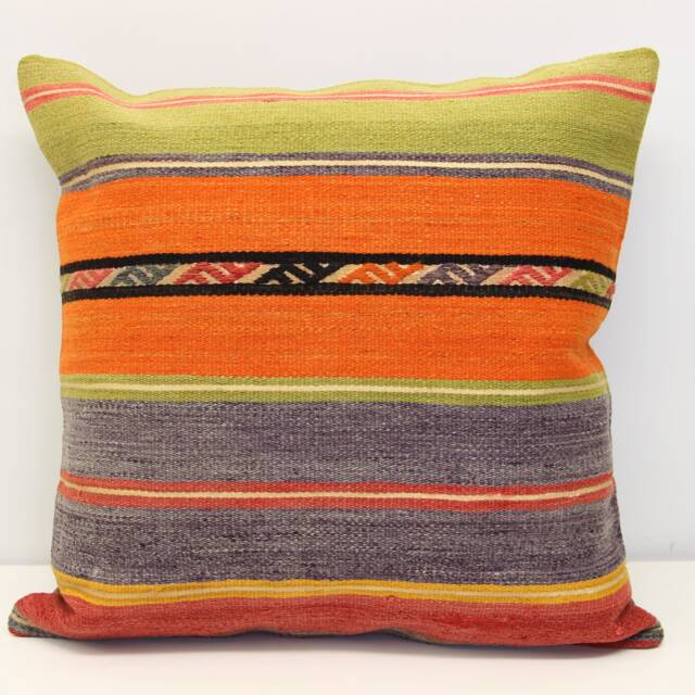 Handmade Kilim Pillow Cover 20x20, Vintage Turkish Wool Cushion - image 1